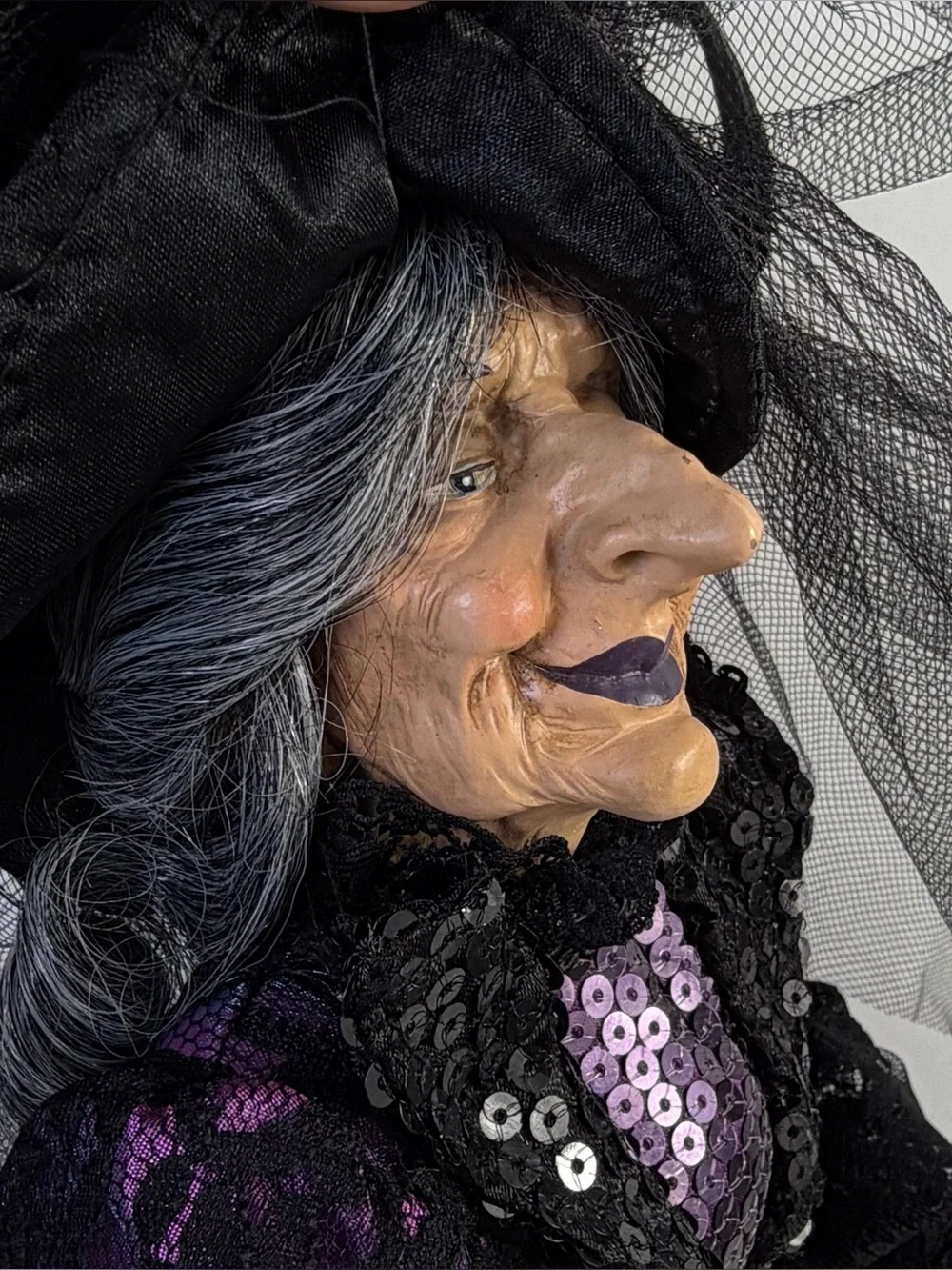 24” Victorian Gothic Witch Figurine Purple Black Halloween Display